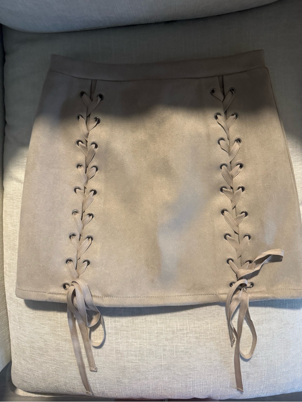 Honey Punch Suede Taupe Lace Up Mini Skirt Size Small